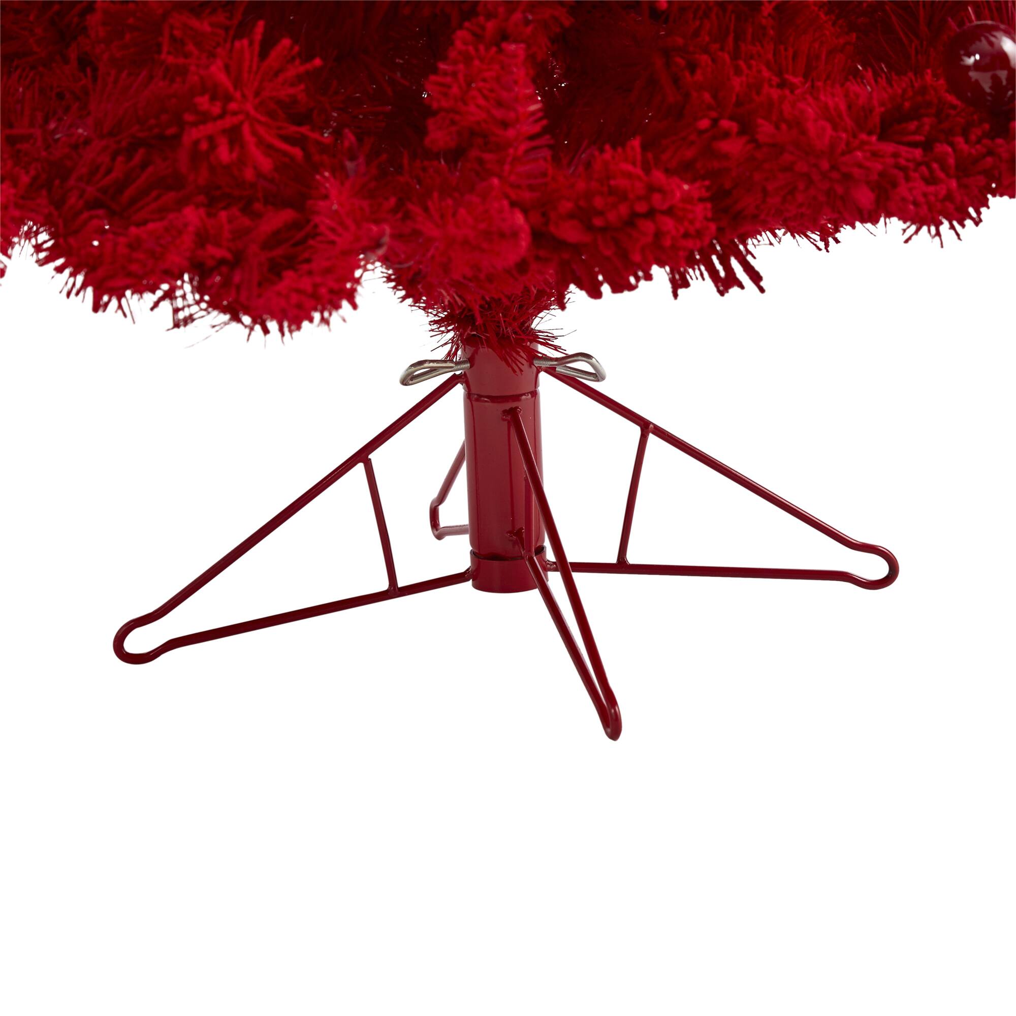 6ft. Pre-Lit Red Fraser Fir Artificial Christmas Tree, Red Lights